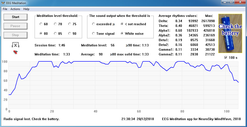 Screenshot of the free EEG Meditation application for Windows