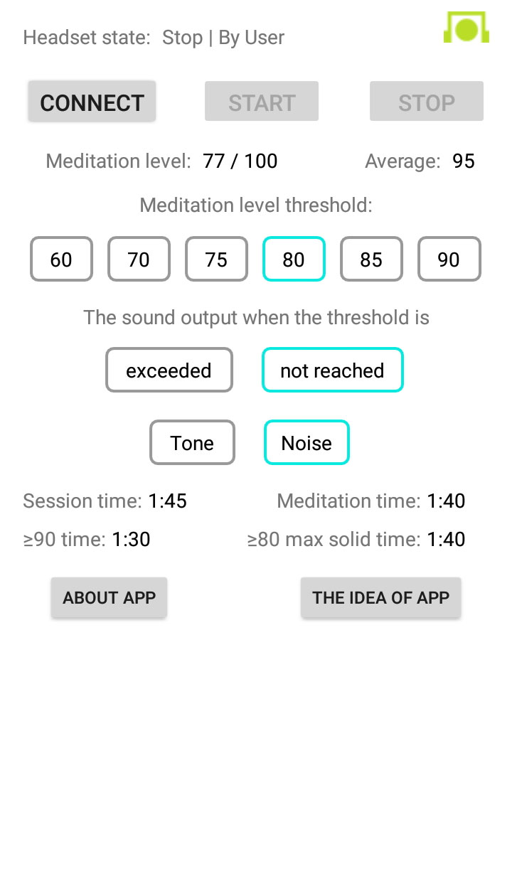 Screenshot of "EEG meditation" application