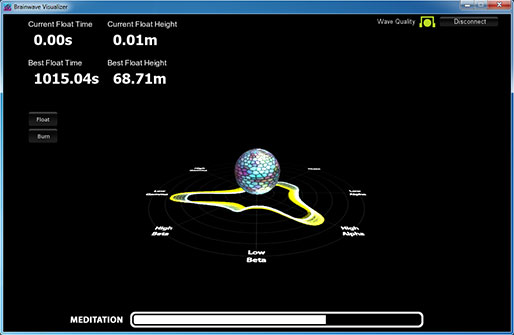 Поднятие шарика-поплавка в игре приложения Brainwave Visualizer на высоту 68.71 метра