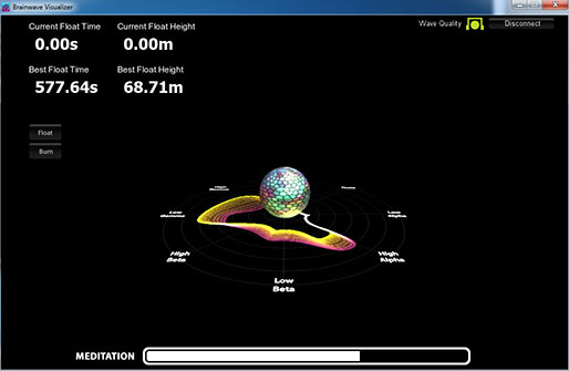 Raising the float ball in the game application Brainwave Visualizer to a height of 68.71 meters