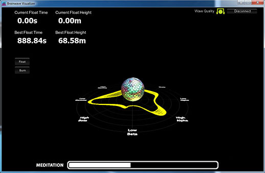 Удерживание шарика-поплавка в игре приложения Brainwave Visualizer в воздухе в течение 888 секунд