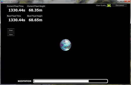Удерживание 3 шарика-поплавка в игре приложения Brainwave Visualizer в воздухе