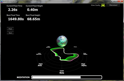 Удерживание 4 шарика-поплавка в игре приложения Brainwave Visualizer в воздухе