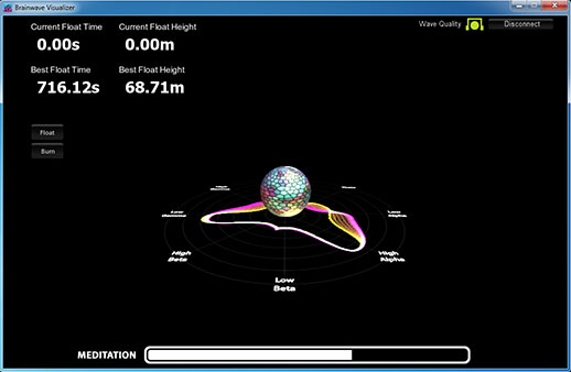 Поднятие шарика-поплавка в игре приложения Brainwave Visualizer на высоту 68.71 метра