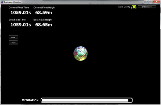 Удерживание 1 шарика-поплавка в игре приложения Brainwave Visualizer в воздухе