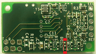 Модуль TGAM 1 R2.4 (TGAM 1, v.2.4) с обозначенной красным цветом паяной перемычкой 50/60 Гц в положении "60 Гц"