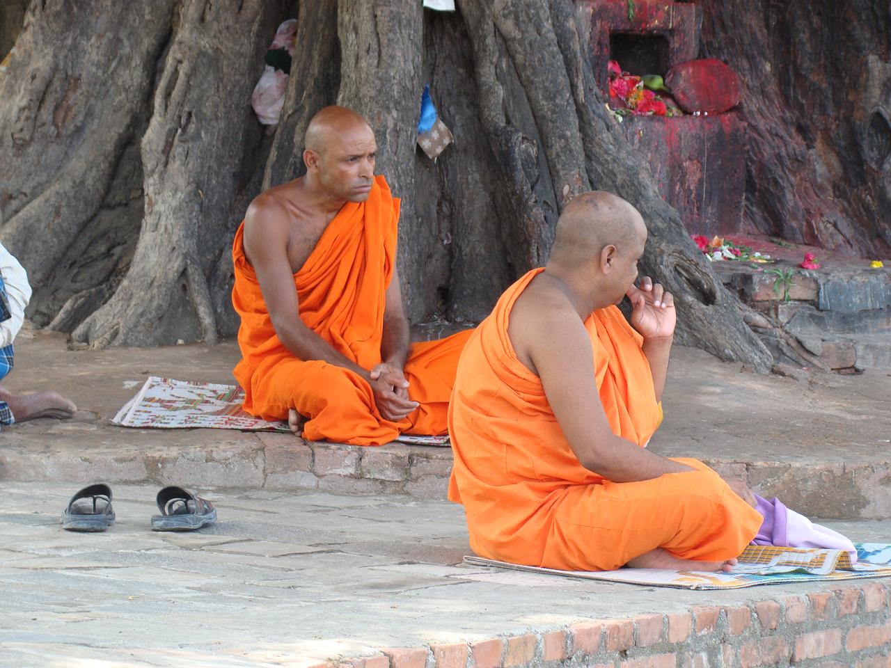 Buddhist monks in Lumbini (birthplace of Buddha, Nepal). The photo was taken from a distance with 8x optical zoom, so as not to distract the monks.